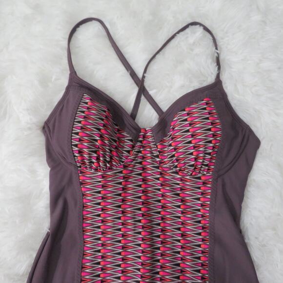 Athleta Womens Sz 34B 34C Pink Gray One Piece Swimsuit Criss Cross Back - Picture 3 of 8